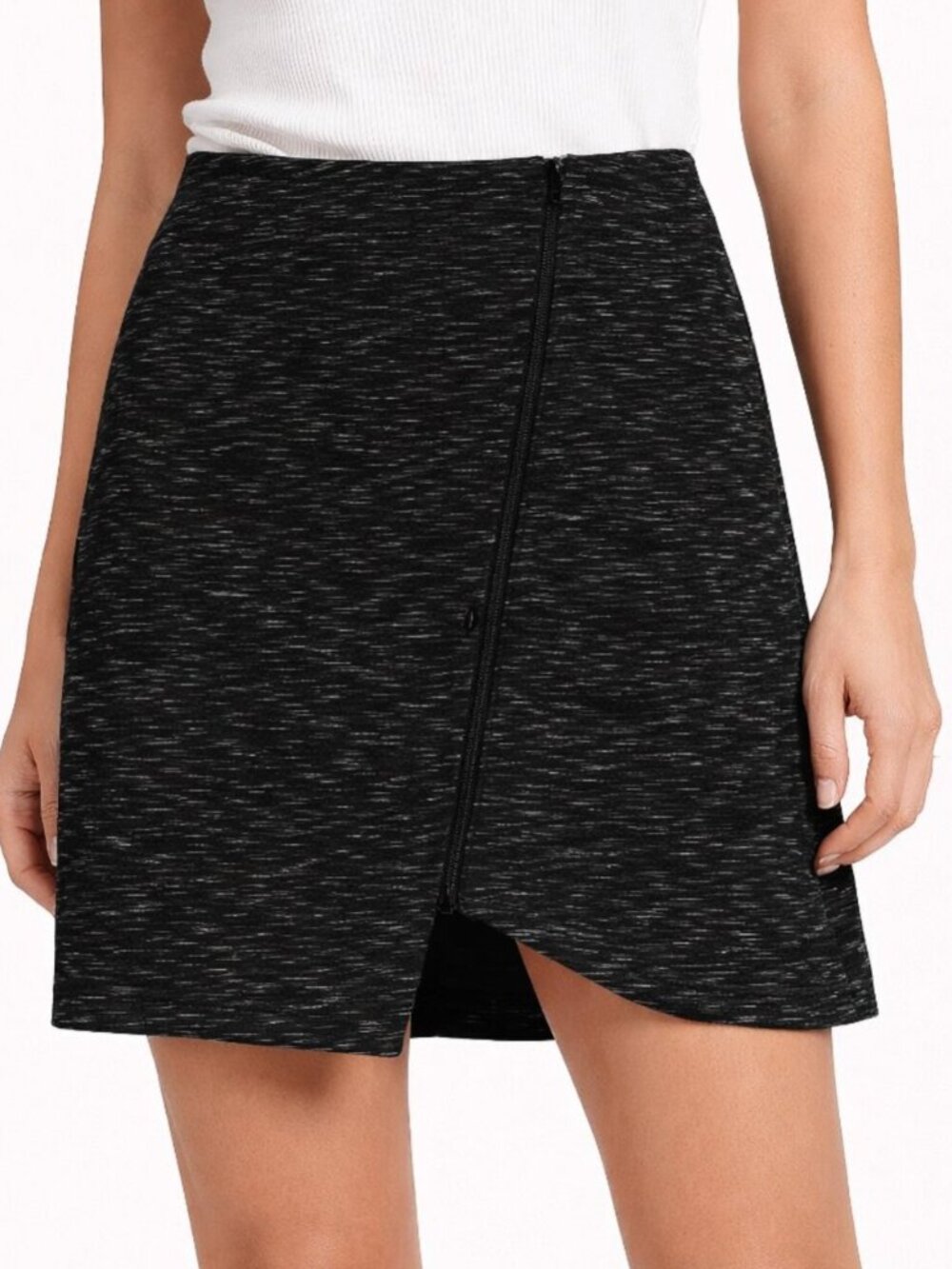 Sam Edelman Black Ponte Mini Skirt Asym Zip Stretch Career 4
